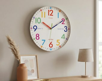 Kinderen leren wandklok Kleurrijke Educatief Tijdonderwijs Klok Stil Klaslokaal Decor