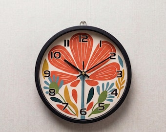 Halverwege de eeuw bloemen wandklok oranje bloem, Scandinavische kunst decor
