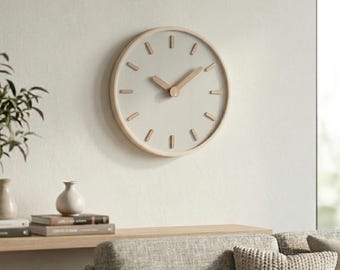 Minimalistische houten wandklok neutraal Scandinavisch modern decor