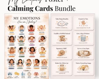 Kids Emotions Poster & Calming Cards Bundle | Toddler Emotional Regulation (Digital Download)