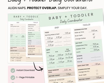Baby + Toddler Daily Coordinator Printable | Two Kids Schedule Planner | Nap Alignment + Overlap Tracker