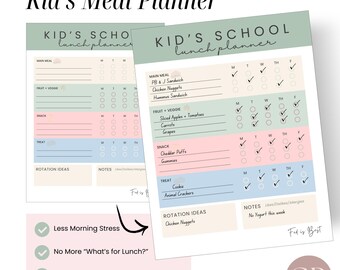 Kids School Lunch Planner Printable | Easy Meal Planning for Busy Moms | Instant Download