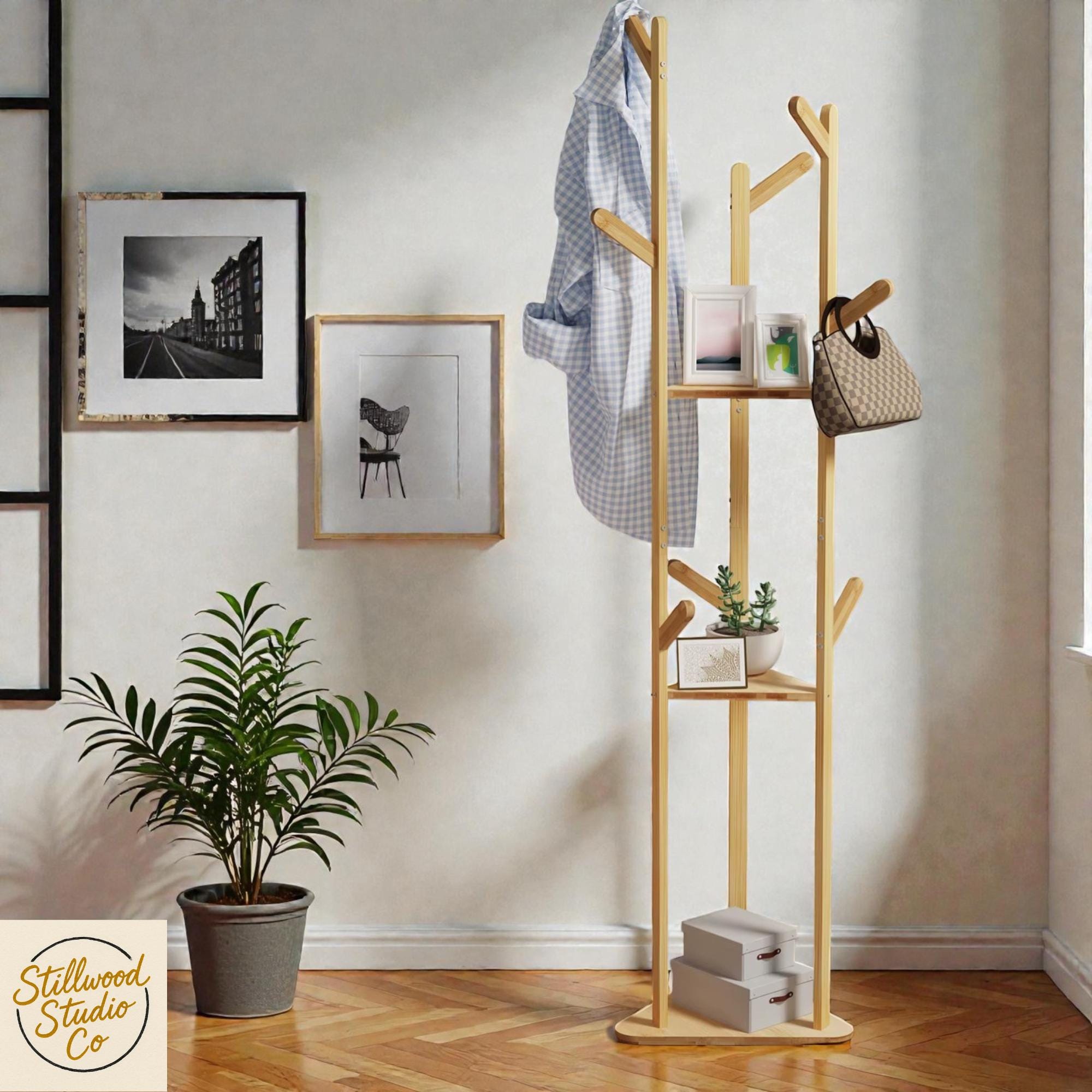 Porte-manteau Mural En Bois Vintage 5 Patères Style Bambou