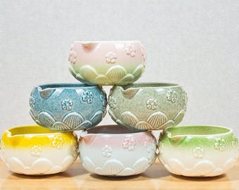 Floral Matcha Bowl with Spout, Japanese Ceramic Tea Ceremony Starter Kit