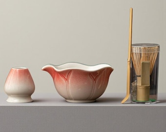 Lotus Flower Matcha Set, Pink Ceramic Tea Ceremony Kit