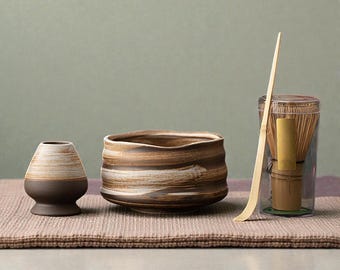 Handmade Wabi Sabi Matcha Tea Set, Ceramic Bowl, Tea Ceremony Kit