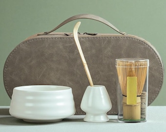 Matcha Tea Set with Travel Case, Modern Ceramic Bowl, Japanese Tea Ceremony Kit