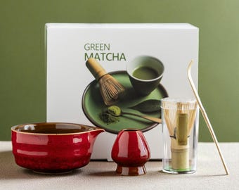 Japanese Matcha Tea Ceremony Set, Ceramic Bowl, Bamboo Whisk, Starter Kit