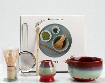 Japanese Matcha Set, Rustic Kiln Fired Ceramic Bowl & Whisk, Wabi Sabi Pottery Tea Ceremony Kit, Mindful Self Care Gift for Her