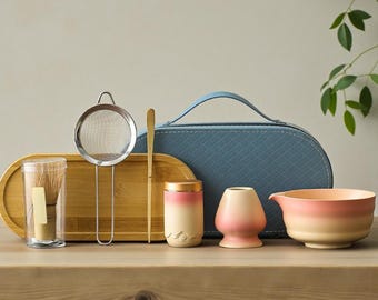 Portable Matcha Tea Set with Ombre Ceramic Bowl and Travel Case