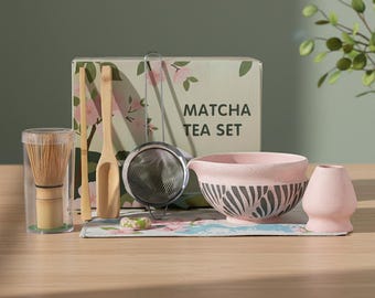 Japanese Matcha Tea Set, Ceramic Bowl, Bamboo Whisk, Self Care Gift