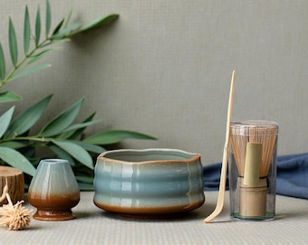 Handmade Matcha Tea Set, Wabi Sabi Ceramic Bowl, Tea Ceremony Kit