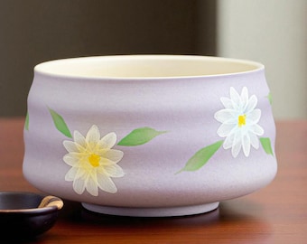 Hand-Painted Floral Matcha Bowl, Japanese Tea Ceremony Chawan, Wabi Sabi Gift