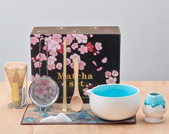 Japanese Matcha Tea Ceremony Set, Ceramic Bowl Whisk Starter Kit, Wellness Ritual