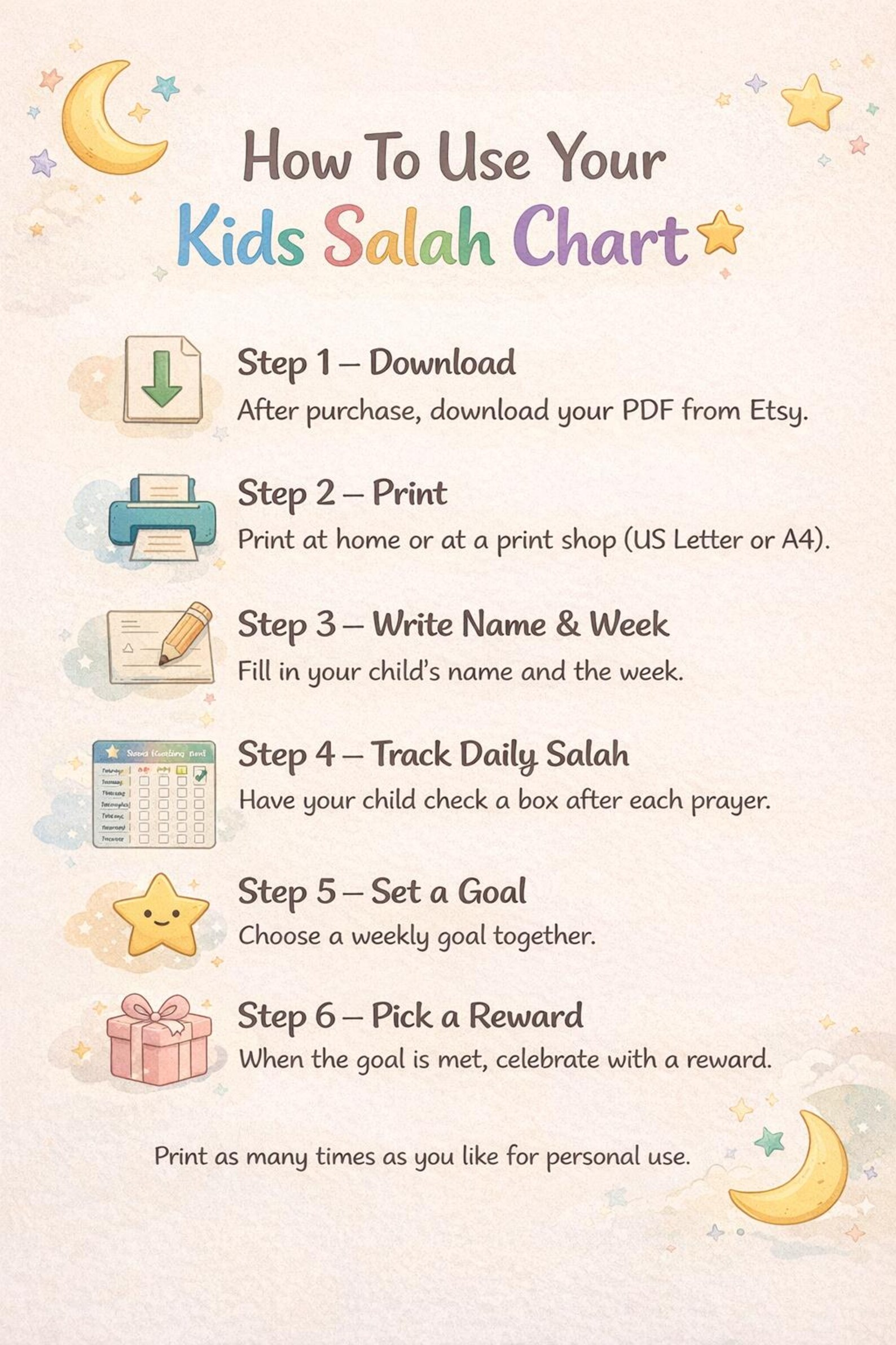 Kids Prayer Tracker Printable | Salah Chart With Reward Stars | Islamic ...