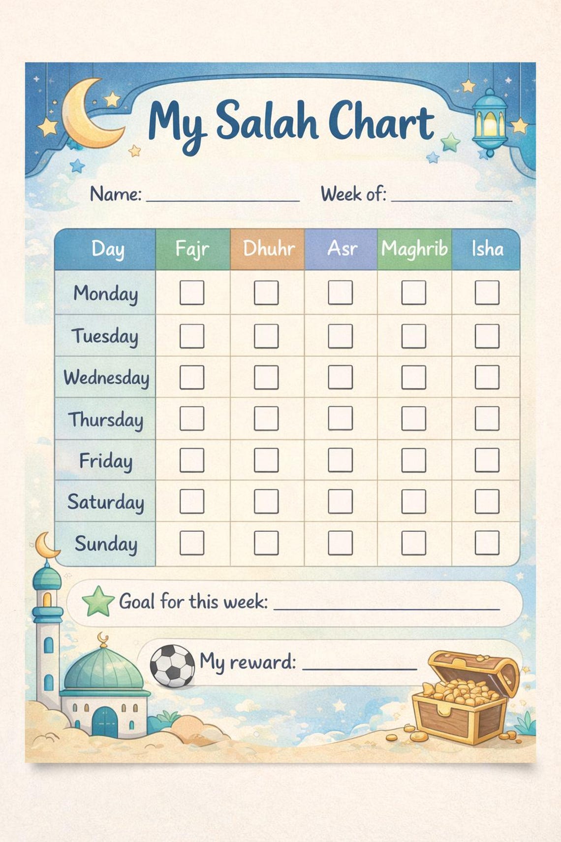 Kids Prayer Tracker Printable | Salah Chart With Reward Stars | Islamic ...