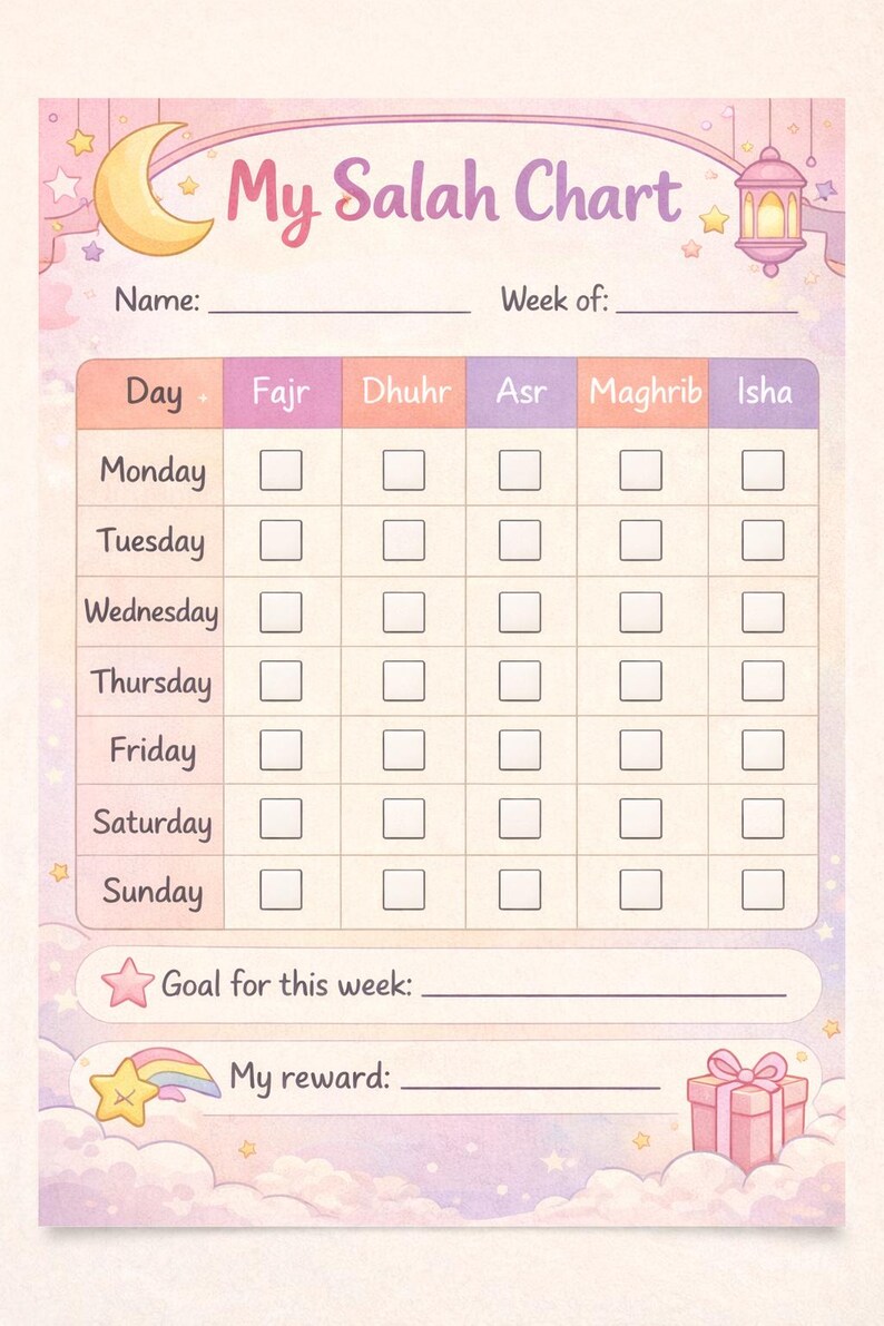 Kids Prayer Tracker Printable | Salah Chart With Reward Stars | Islamic ...
