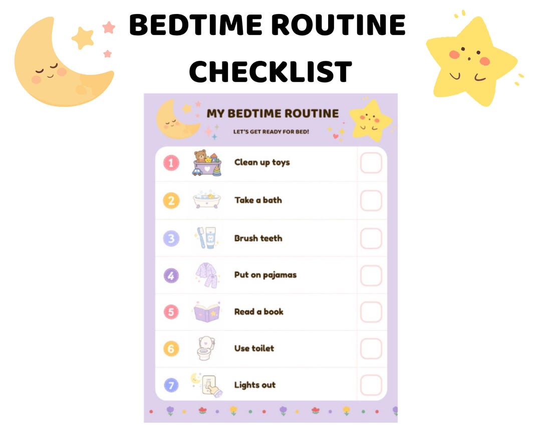 Kids Bedtime Routine Checklist | Printable Visual Schedule for Kids ...