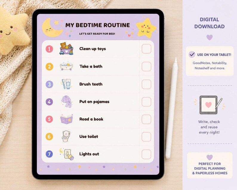 Kids Bedtime Routine Checklist | Printable Visual Schedule for Kids ...