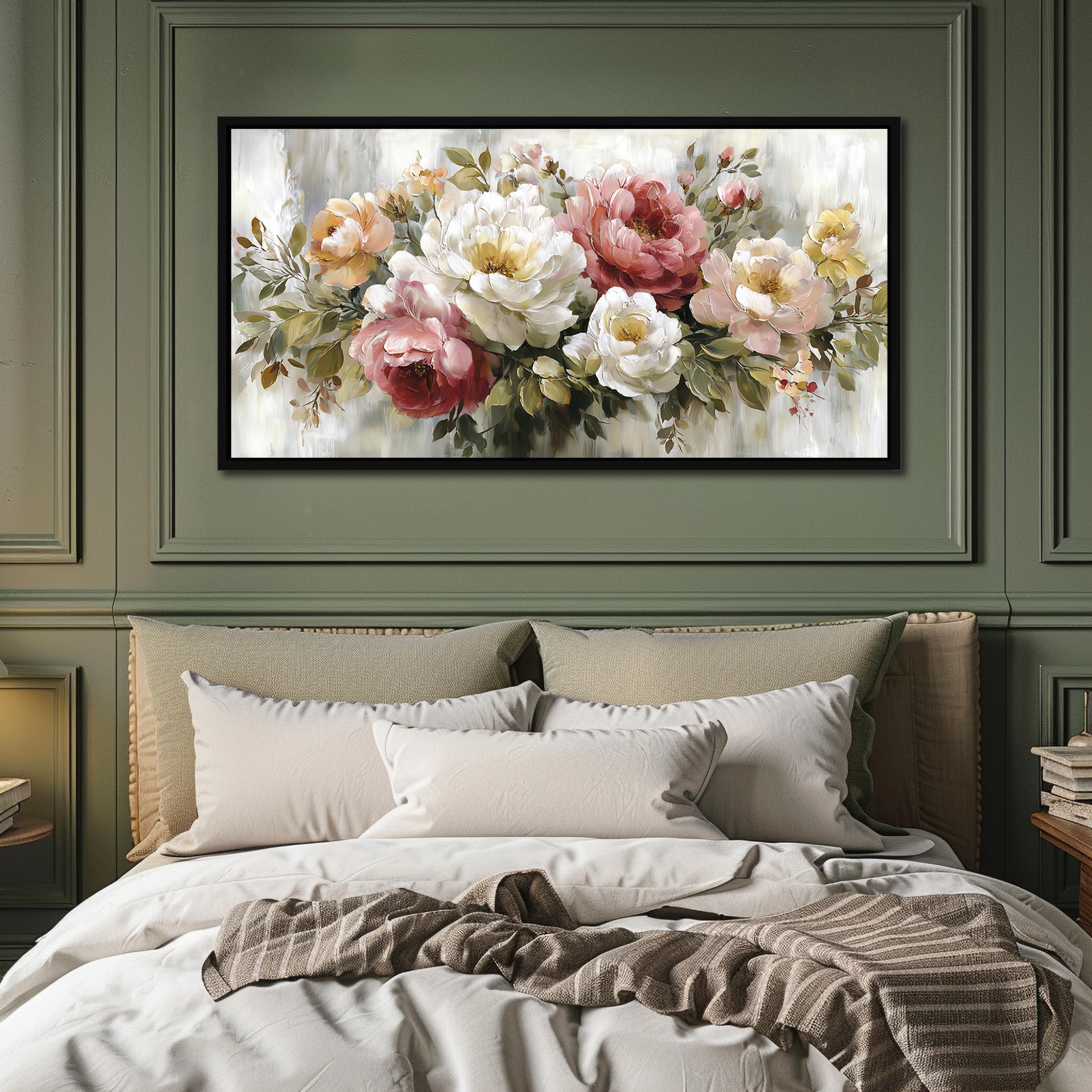Large Peony Flower Wall Art Canvas, Elegant Blush Floral Painting Print ...