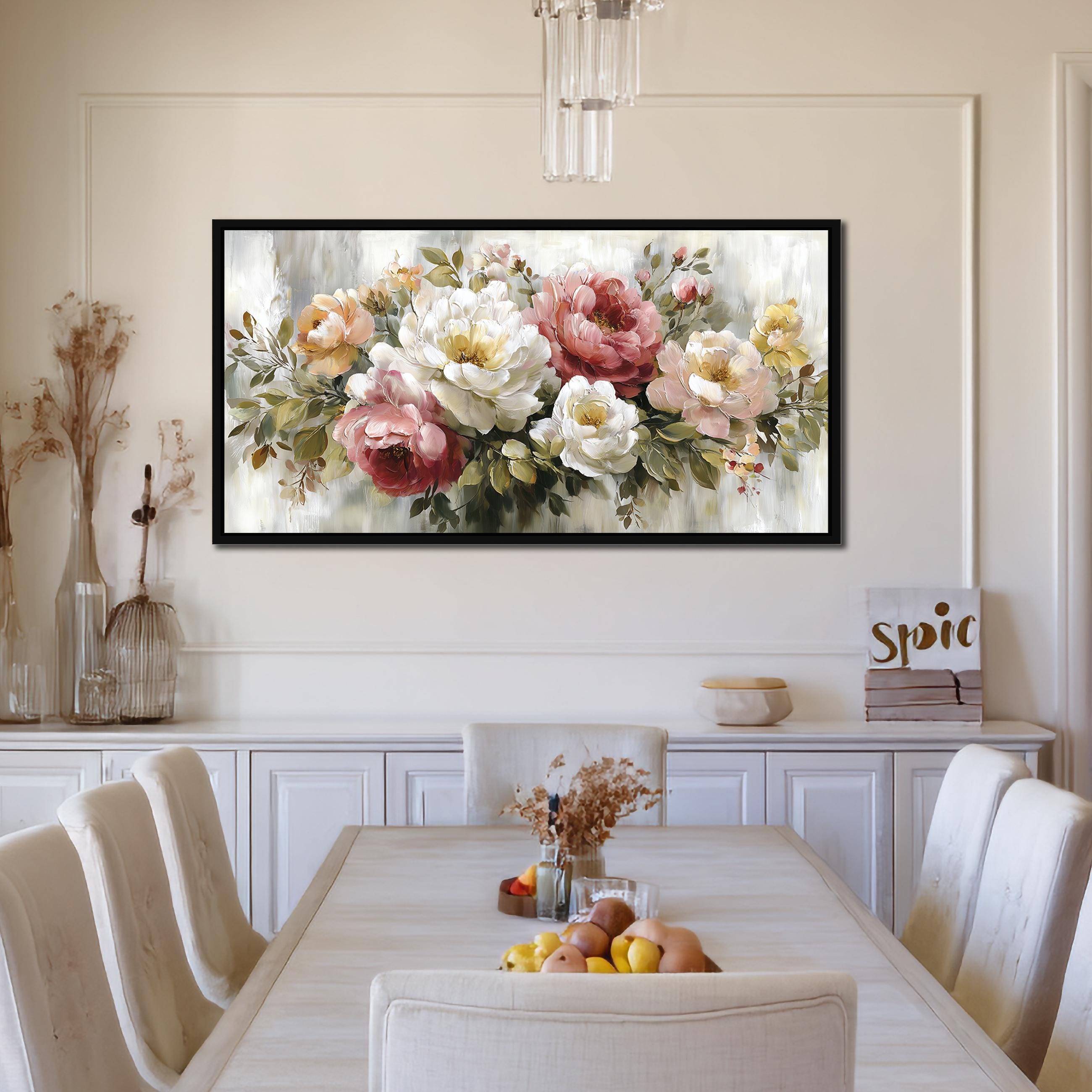 Large Peony Flower Wall Art Canvas, Elegant Blush Floral Painting Print ...
