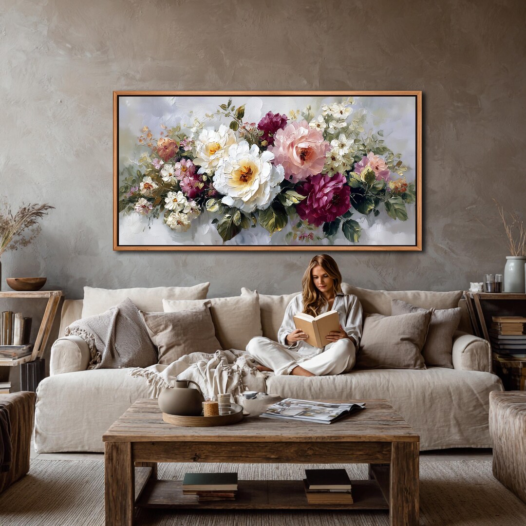 Romantic Peony Canvas Wall Art – Blush Pink Burgundy Floral Painting ...