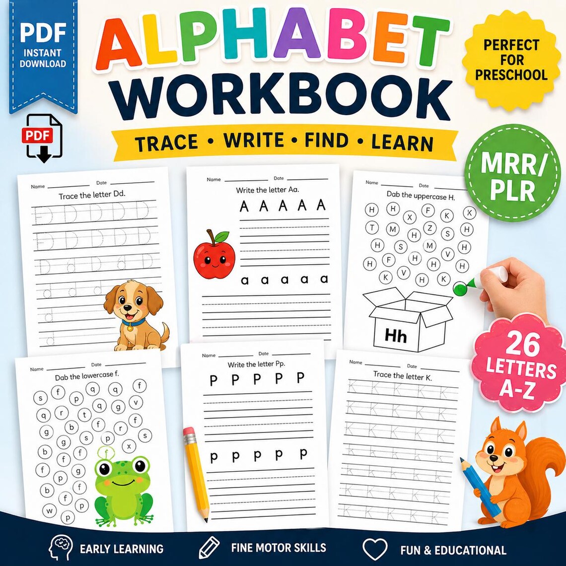 Preschool Alphabet Workbook Printable Letter Tracing Worksheets, ABC ...