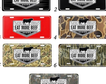 Placa de matrícula "Eat More Meat", placa para camión de granjero, regalo para ranchero, accesorio para coche de campo, decoración divertida para granja, regalo para amantes del ganado, placa de automóvil novedosa