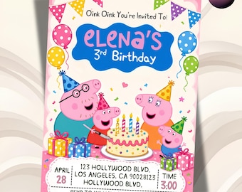 Peppa Pig - Birthday Invitation - Friends - Party Invite - Editable Template