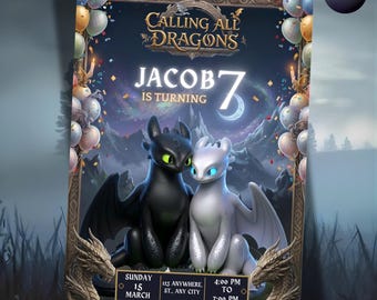 Dragon Birthday Invitation, Viking Kids Party Invite, Editable Canva Template (Digital Download)