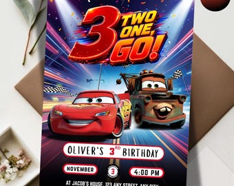 Lightning Mcqueen 3rd Birthday Invitation, Kids Birthday Party, Cars Theme, Editable Canva Template Digital Download