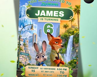 Zootopia Birthday Invitation | Judy & Nick | Kids Party Invite | Editable Canva Template | Digital Download