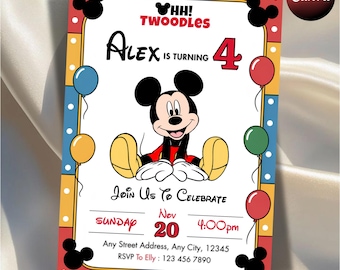 Mickey Mouse Birthday Invitation, Printable Invitation Mickey, Any Age Micky Invite, Mickey Mouse Canva Template Instant Download