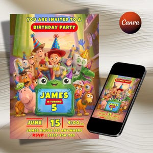 Toy Story 5 Birthday Invitation, Editable Toy Story Birthday Invite Digital Toy Story Invitation Digital Download Toy Story Theme Invite image 2