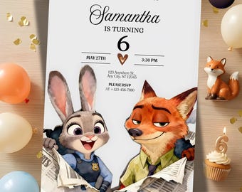Invito di compleanno a tema Zootropolis / Modello per festa a tema Zootropolis / Download digitale / Accesso immediato / Invito di compleanno per bambini / Modificabile