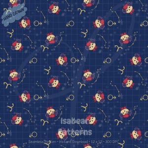Motivo senza soluzione di continuità del segno zodiacale Ariete / Carta digitale di astrologia celeste / Motivo oroscopo carino / Sfondo costellazione stellare / Carta per scrapbooking