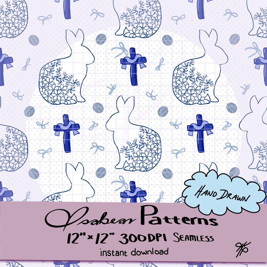 Blue Easter Bunny Seamless Pattern | Christian Cross Floral Pattern ...