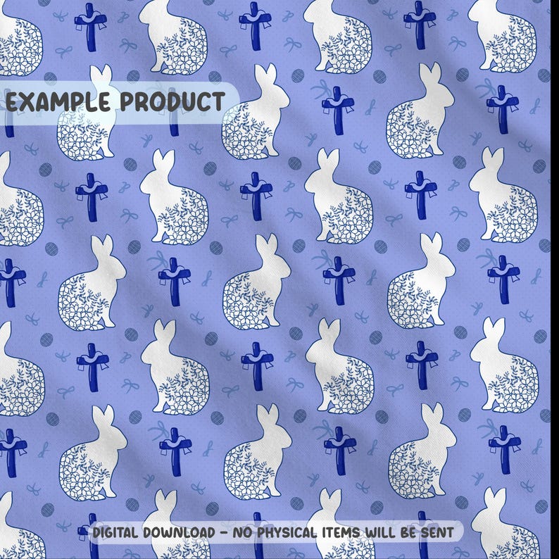 Blue Easter Bunny Seamless Pattern | Christian Cross Floral Pattern ...