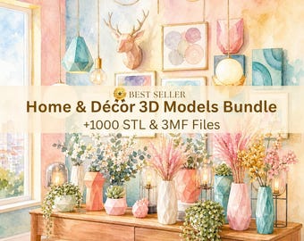 Paquete de modelos 3D para decoración del hogar: más de 1000 archivos STL y 3MF para impresión 3D de jarrones, macetas, arte mural y decoración geométrica (descarga digital).