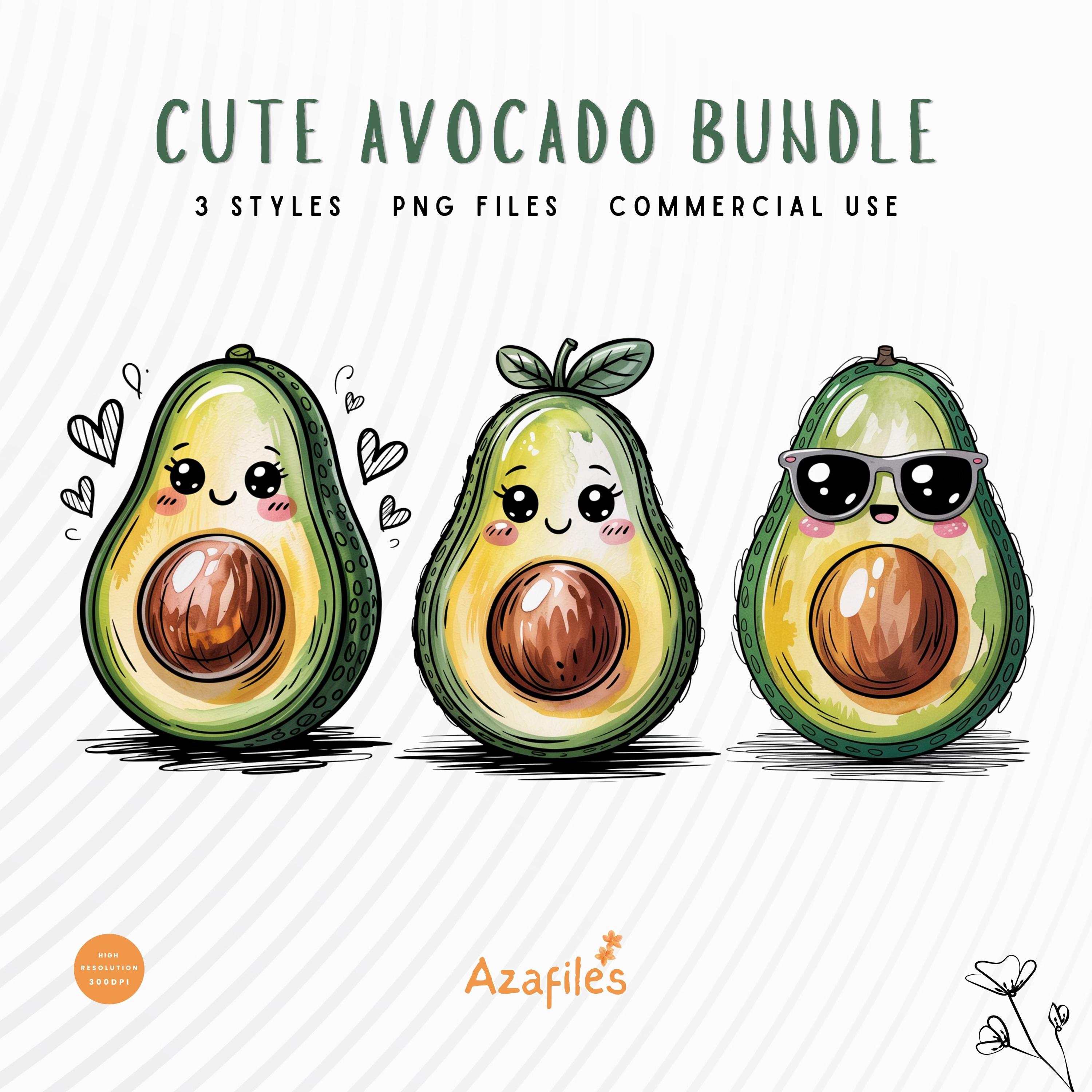 Kawaii Avocado Clipart Bundle, Fruit PNG, Funny Avocado Sublimation ...