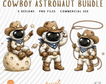 Cowboy Astronaut PNG Bundle, Space Cowboy Sublimation, Western Astronaut PNG, Cute Cowboy Space Clipart