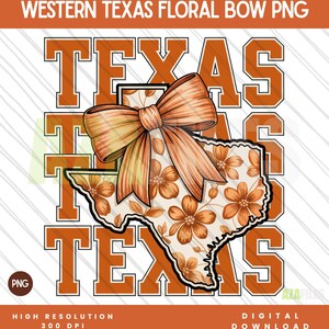 Western Texas Floral Bow PNG, Burnt Orange Texas PNG Clipart, Trendy Western Png