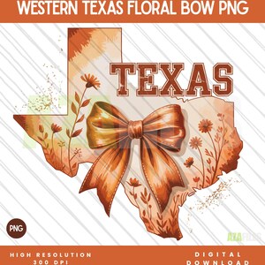 Burnt Orange Texas PNG, Western Floral Bow Texas Sublimation Design