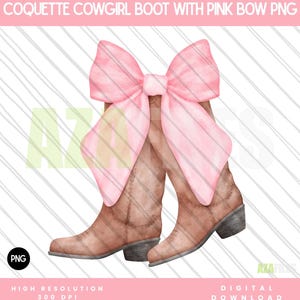 Coquette Cowgirl Boot PNG, Pink Bow Cowboy Boot Png, Cowgirl Boots With Ribbon, Western Sublimation Design