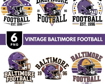 Vintage Baltimore Football Bundle PNG, Retro Football Helmet Designs, Game Day Sublimation, Digital Download