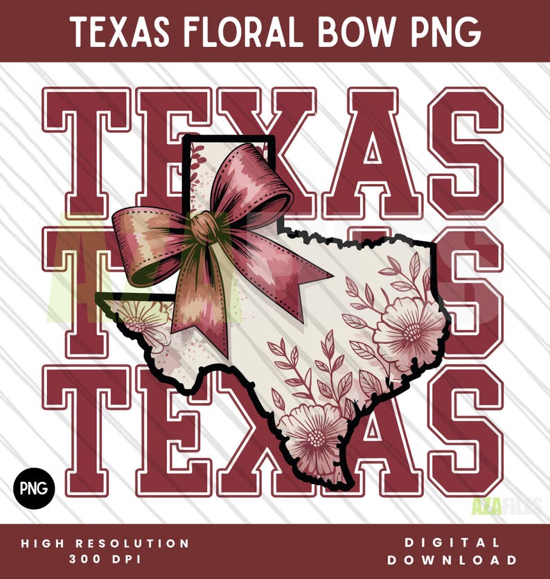Texas floral bow PNG design, Texas state outline with vintage flowers and western bow, sublimation graphic, country aesthetic digital download