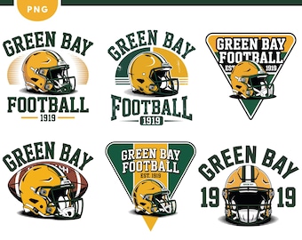 Green Bay Football PNG Bundle, Vintage Football Helmet Designs, Retro Game Day Sublimation Download Pack