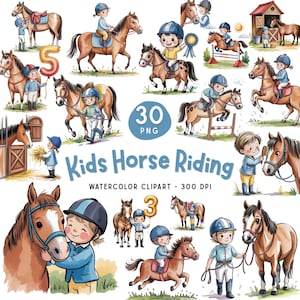 Barnridning Clipart Bundle, Ridsport PNG, Ponnyridning Barn, Hästhoppning (Digital Nedladdning)