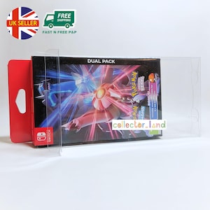 Może przedstawiać: Zapakowana gra na Nintendo Switch, "Pokémon Brilliant Diamond & Shining Pearl Dual Pack", z grafiką dwóch legendarnych Pokémonów. Pudełko jest w przezroczystym plastikowym etui. Pudełko z grą ma czerwono-czarny design.