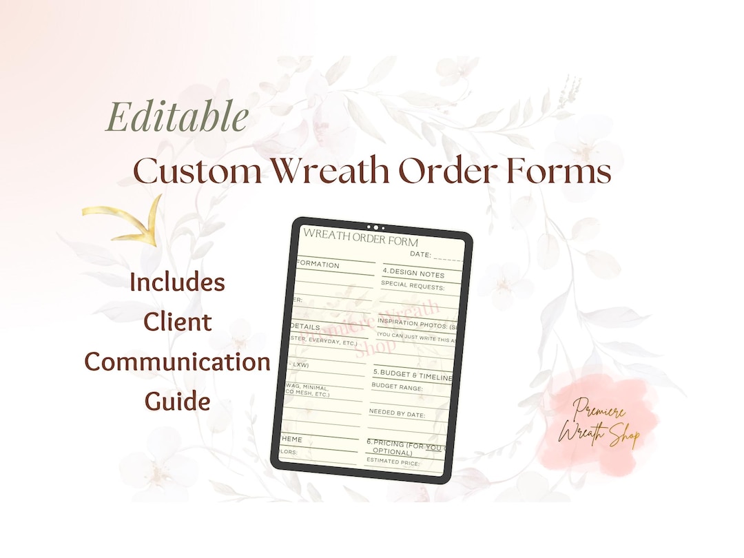 Wing Order Form Editable Wreath Order Form Template | Canva Custom Order Sheet for ...